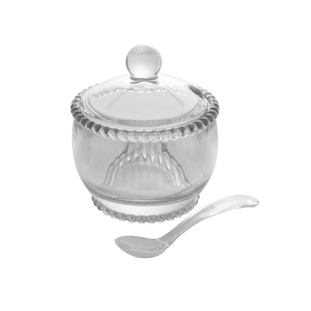 Açucareiro de cristal Pearl Wolff com tampa e colher